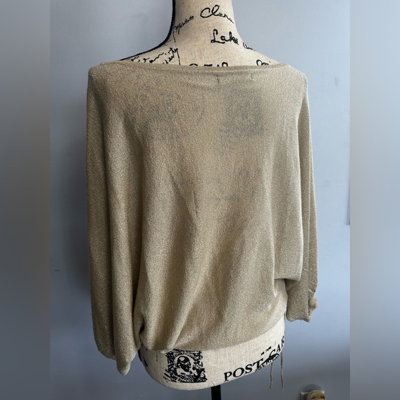 Express design studio blouse metallic gold shimmer oversized glamour holiday - Picture 7 of 13